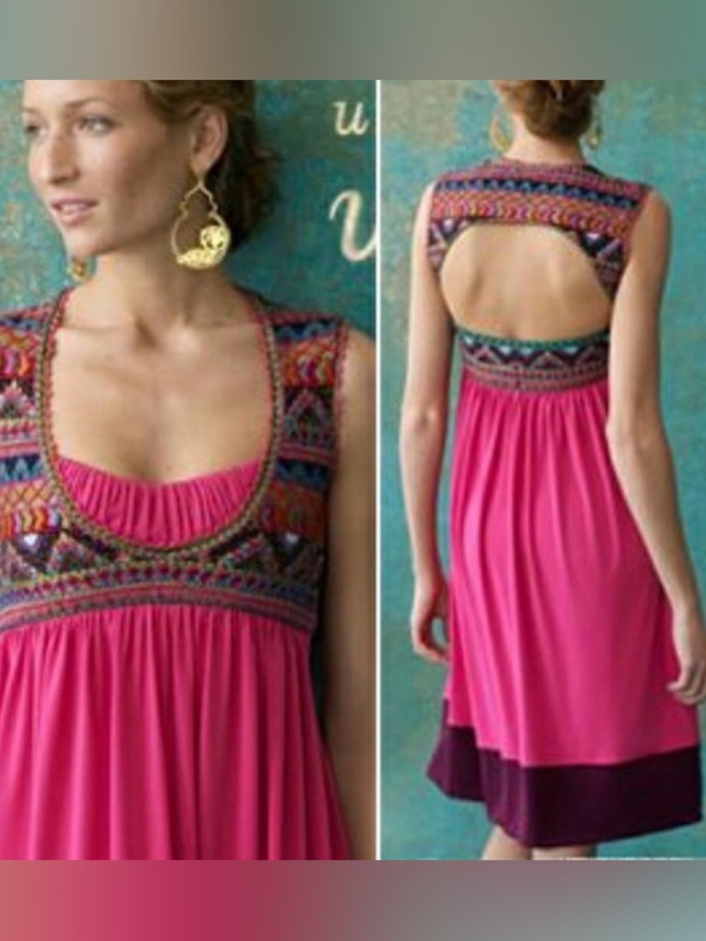 Ranna Gill BALLIA Babydoll  Embroidered Open-Back Dress Size M Anthropologie